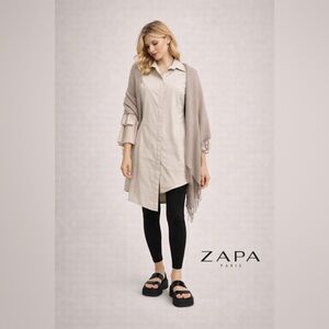 ZAPA, Paris Stone Cotton Blend Shirt, Tiered Bell Sleeves French Size Medium
